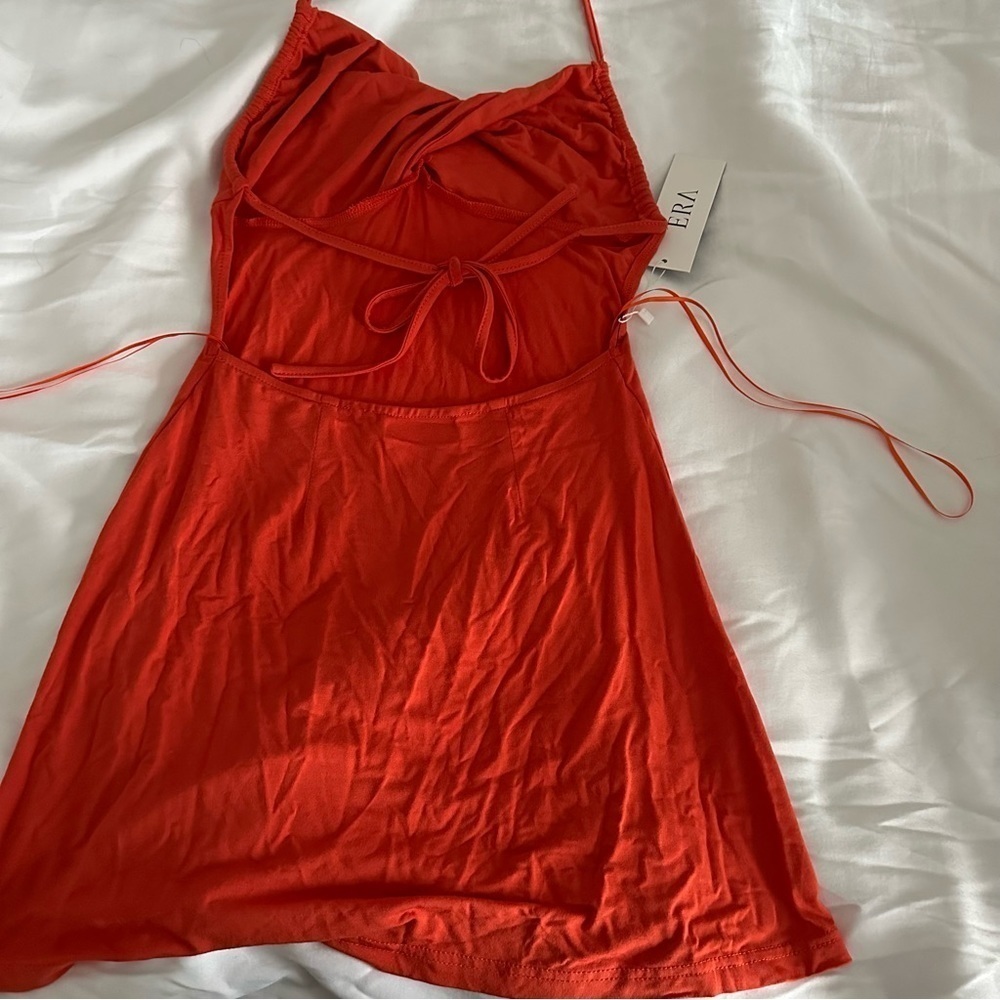 Orange Mini Tie Dress - Picture 5 of 8